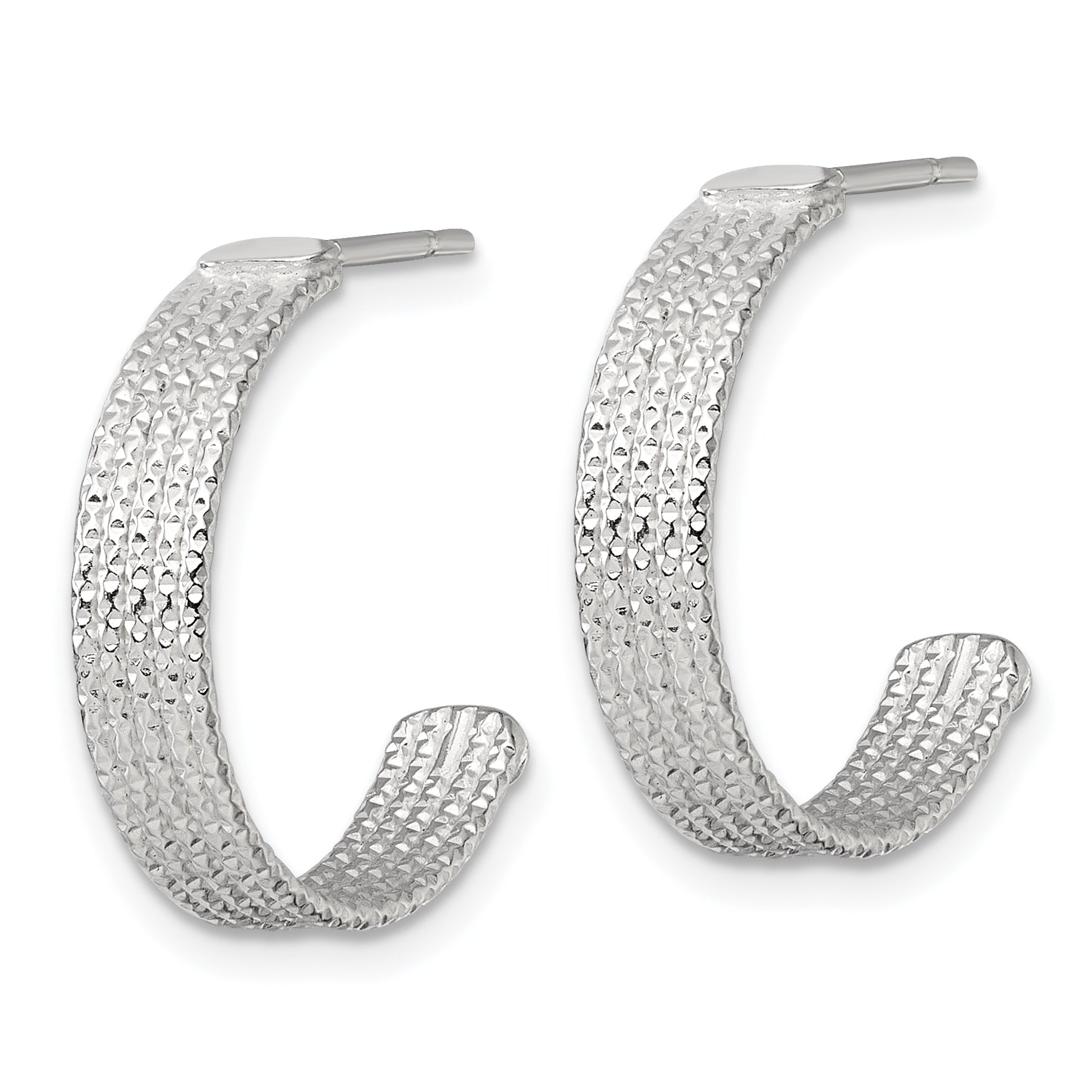 Sterling Silver Polished and Textured 20x4.5mm Post C-Hoop Earrings Secondary image