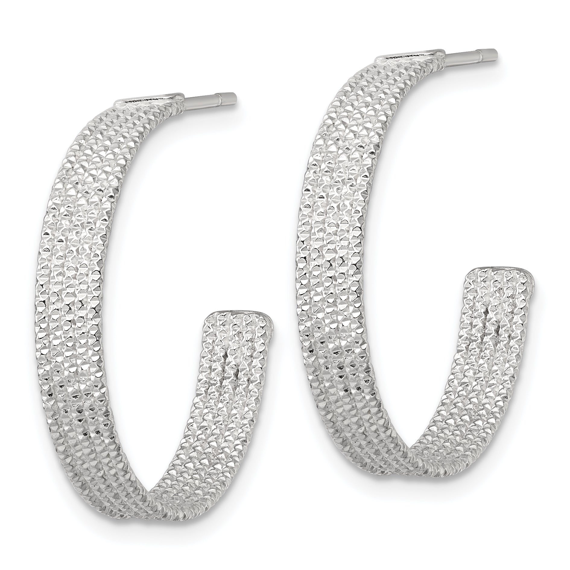 Sterling Silver Polished and Textured 25x4.5mm Post C-Hoop Earrings Secondary image