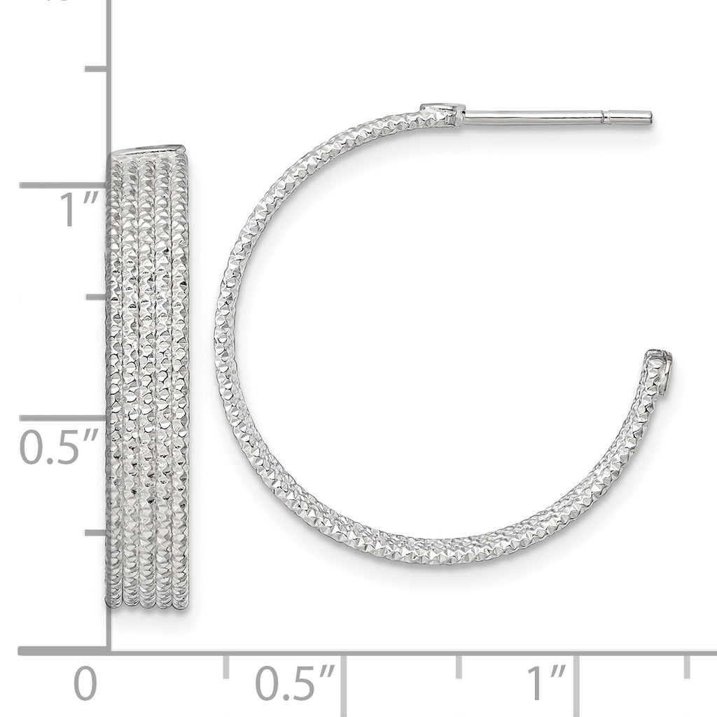 Sterling Silver Polished and Textured 25x4.5mm Post C-Hoop Earrings