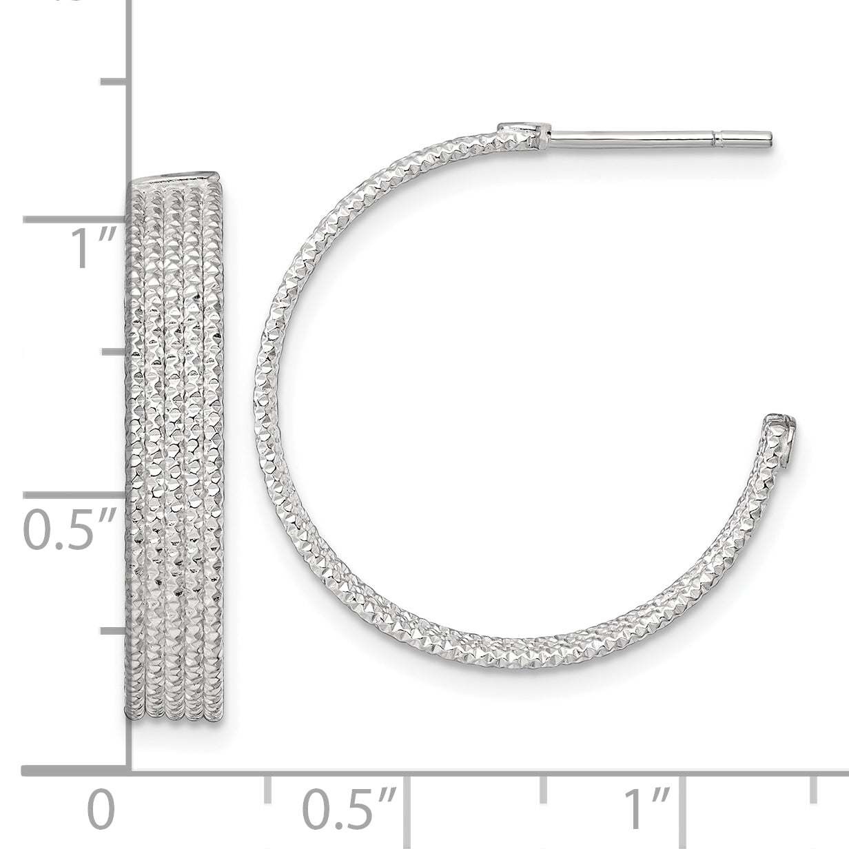 Sterling Silver Polished and Textured 25x4.5mm Post C-Hoop Earrings
