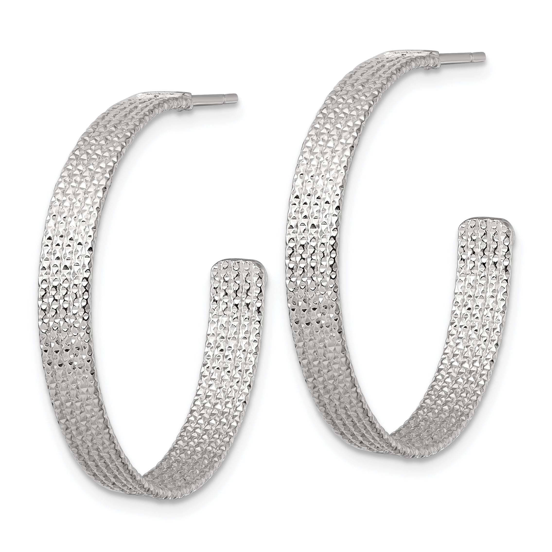 Sterling Silver Polished and Textured 30x4.5mm Post C-Hoop Earrings Secondary image