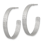 Sterling Silver Polished and Textured 30x4.5mm Post C-Hoop Earrings