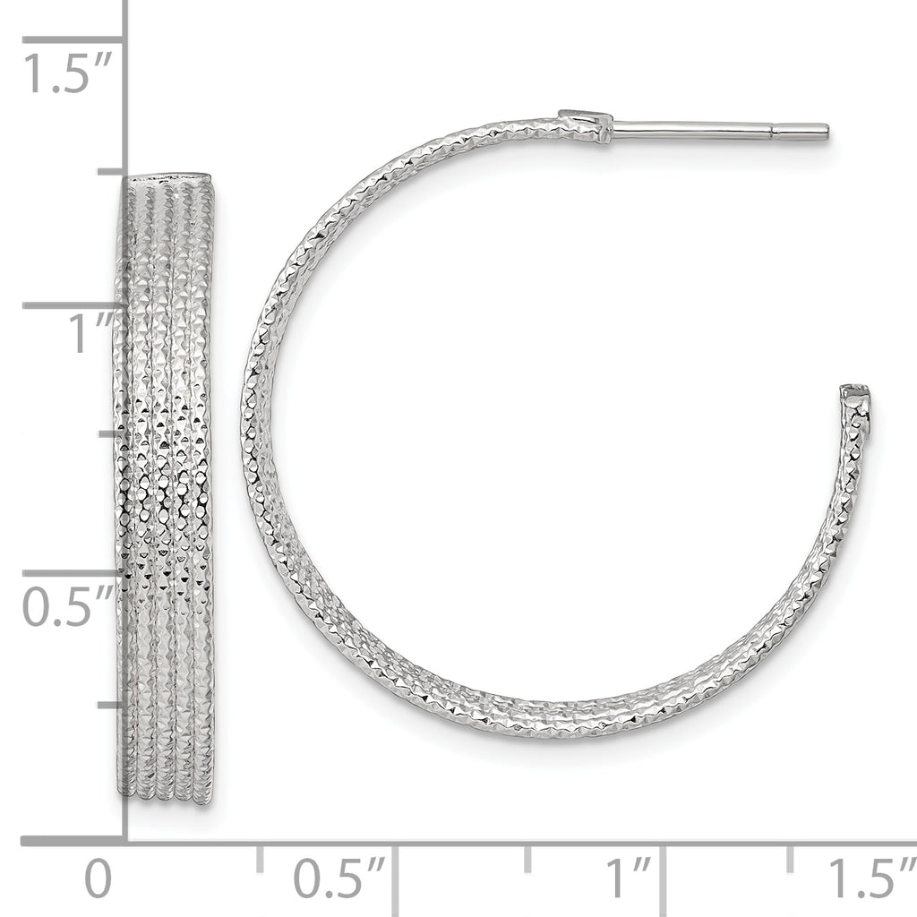 Sterling Silver Polished and Textured 30x4.5mm Post C-Hoop Earrings