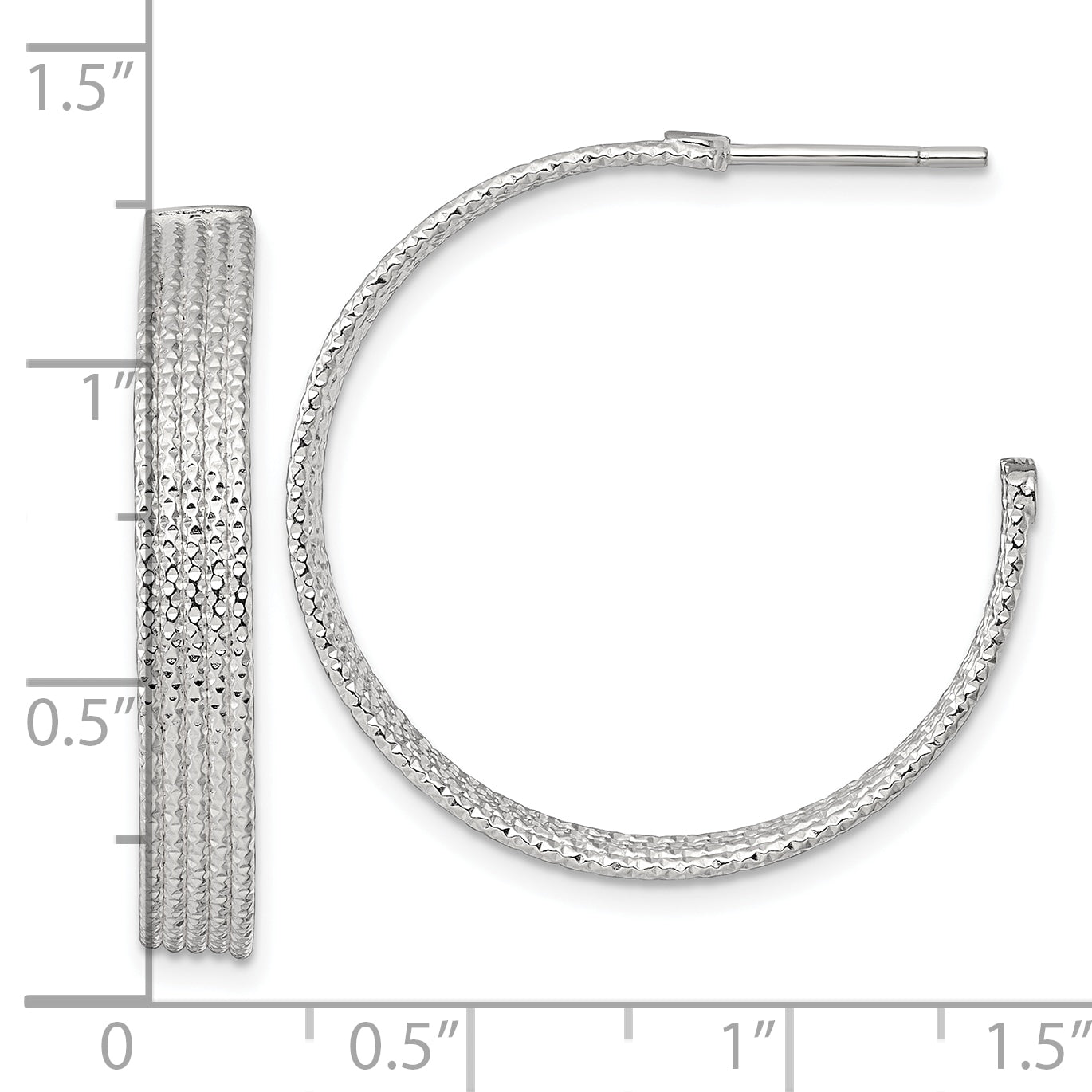 Sterling Silver Polished and Textured 30x4.5mm Post C-Hoop Earrings