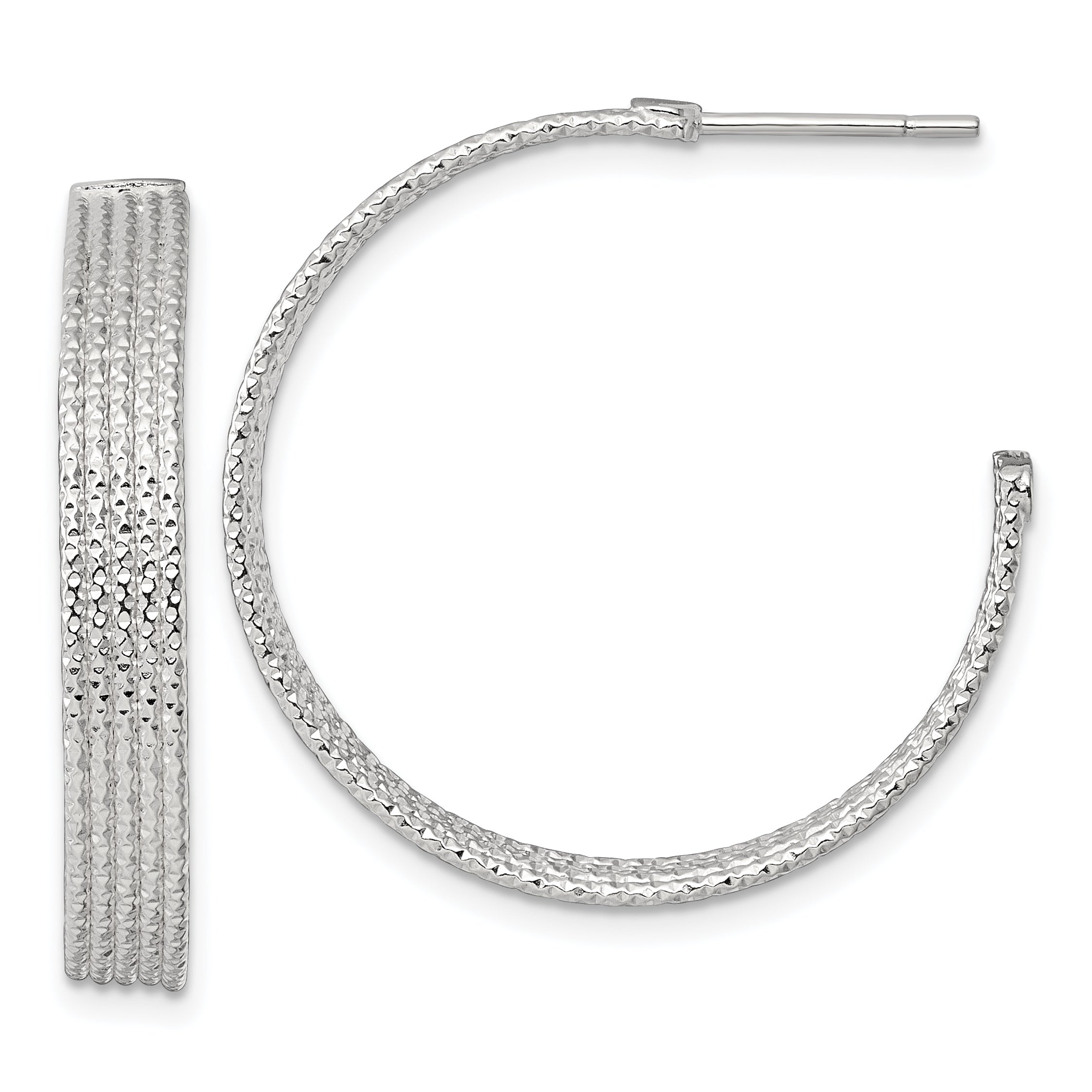 Sterling Silver Polished and Textured 30x4.5mm Post C-Hoop Earrings Main image