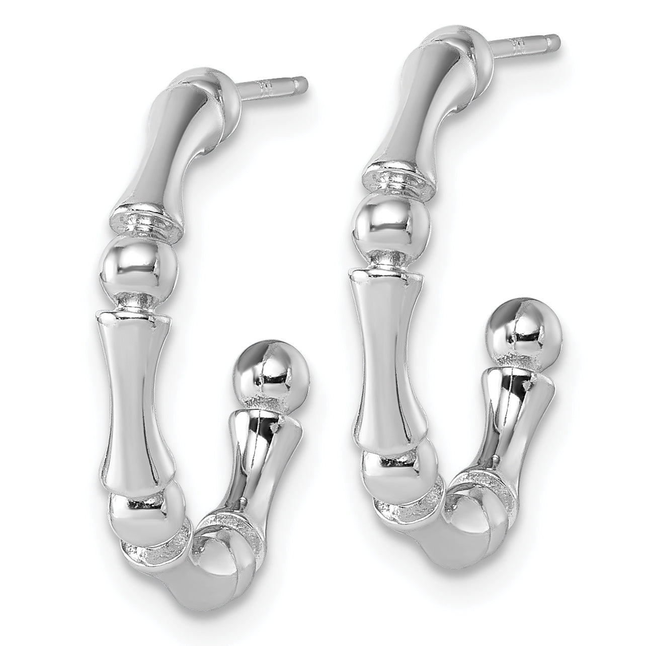 Sterling Silver Rhodium-plated Polished Patterned 3mm x 17mm Post C-Hoop Earrings Secondary image