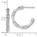 Sterling Silver Rhodium-plated Polished Patterned 3mm x 17mm Post C-Hoop Earrings