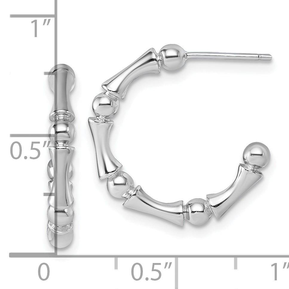 Sterling Silver Rhodium-plated Polished Patterned 3mm x 17mm Post C-Hoop Earrings