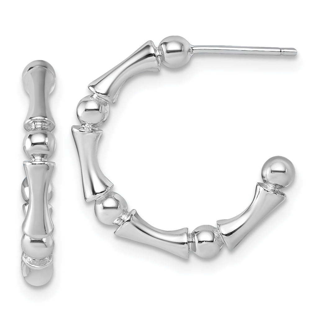 Sterling Silver Rhodium-plated Polished Patterned 3mm x 17mm Post C-Hoop Earrings