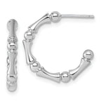 Sterling Silver Rhodium-plated Polished Patterned 3mm x 17mm Post C-Hoop Earrings