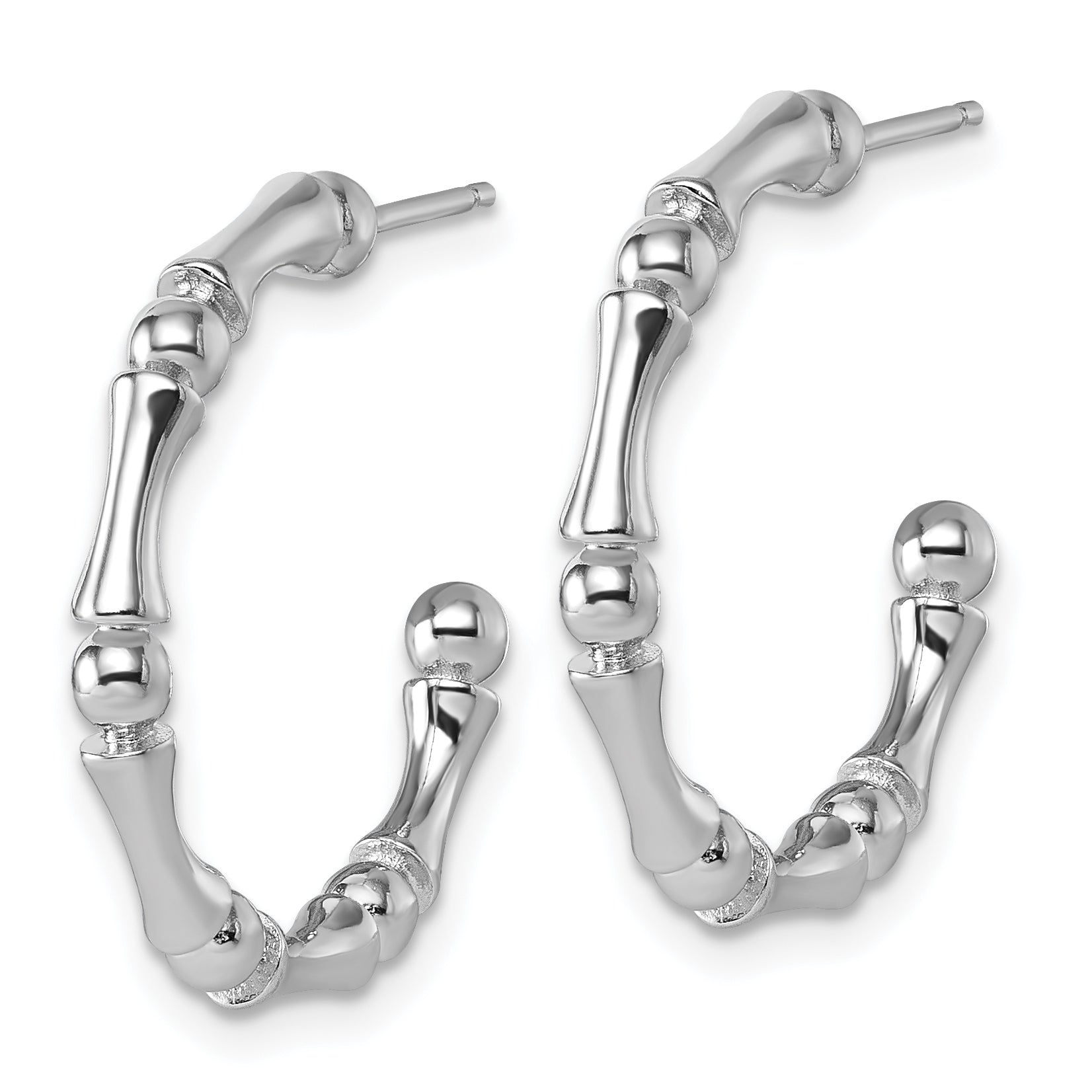 Sterling Silver Rhodium-plated Polished Patterned 3mm x 23mm Post C-Hoop Earrings Secondary image