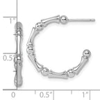 Sterling Silver Rhodium-plated Polished Patterned 3mm x 23mm Post C-Hoop Earrings