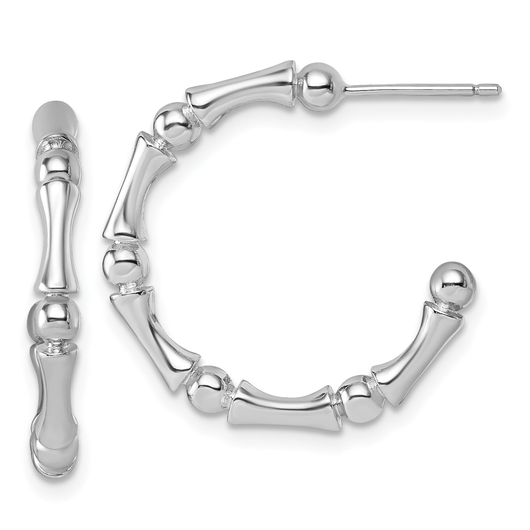 Sterling Silver Rhodium-plated Polished Patterned 3mm x 23mm Post C-Hoop Earrings Main image
