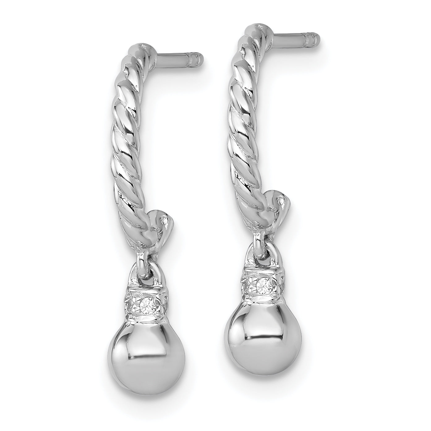 Sterling Silver Rhodium-plated Polished and Twisted CZ Post J-Hoop Dangle Earrings Secondary image