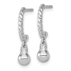 Sterling Silver Rhodium-plated Polished and Twisted CZ Post J-Hoop Dangle Earrings