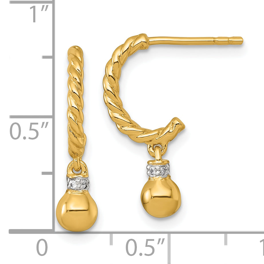 Sterling Silver Gold-plated Polished and Twisted CZ Post J-Hoop Dangle Earrings