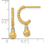 Sterling Silver Gold-plated Polished and Twisted CZ Post J-Hoop Dangle Earrings