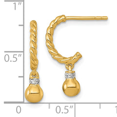 Sterling Silver Gold-plated Polished and Twisted CZ Post J-Hoop Dangle Earrings