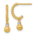 Sterling Silver Gold-plated Polished and Twisted CZ Post J-Hoop Dangle Earrings