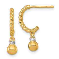 Sterling Silver Gold-plated Polished and Twisted CZ Post J-Hoop Dangle Earrings