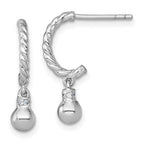 Sterling Silver Rhodium-plated Polished and Twisted CZ Post J-Hoop Dangle Earrings