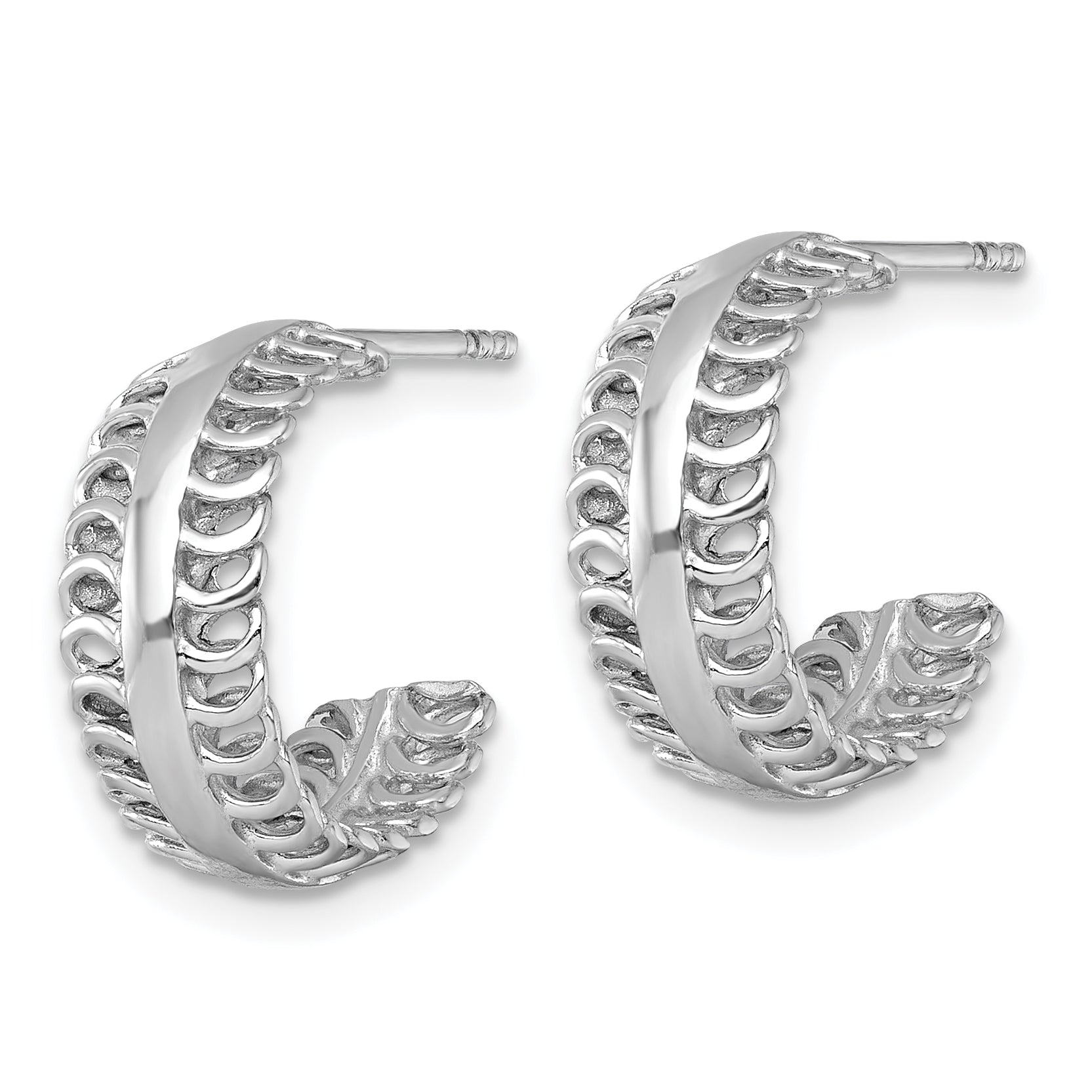 Sterling Silver Rhodium-plated Polished Circle Pattern Edge C-Hoop Post Earrings Secondary image