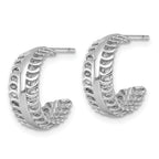Sterling Silver Rhodium-plated Polished Circle Pattern Edge C-Hoop Post Earrings