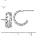 Sterling Silver Rhodium-plated Polished Circle Pattern Edge C-Hoop Post Earrings