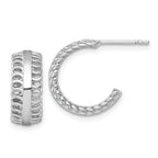Sterling Silver Rhodium-plated Polished Circle Pattern Edge C-Hoop Post Earrings