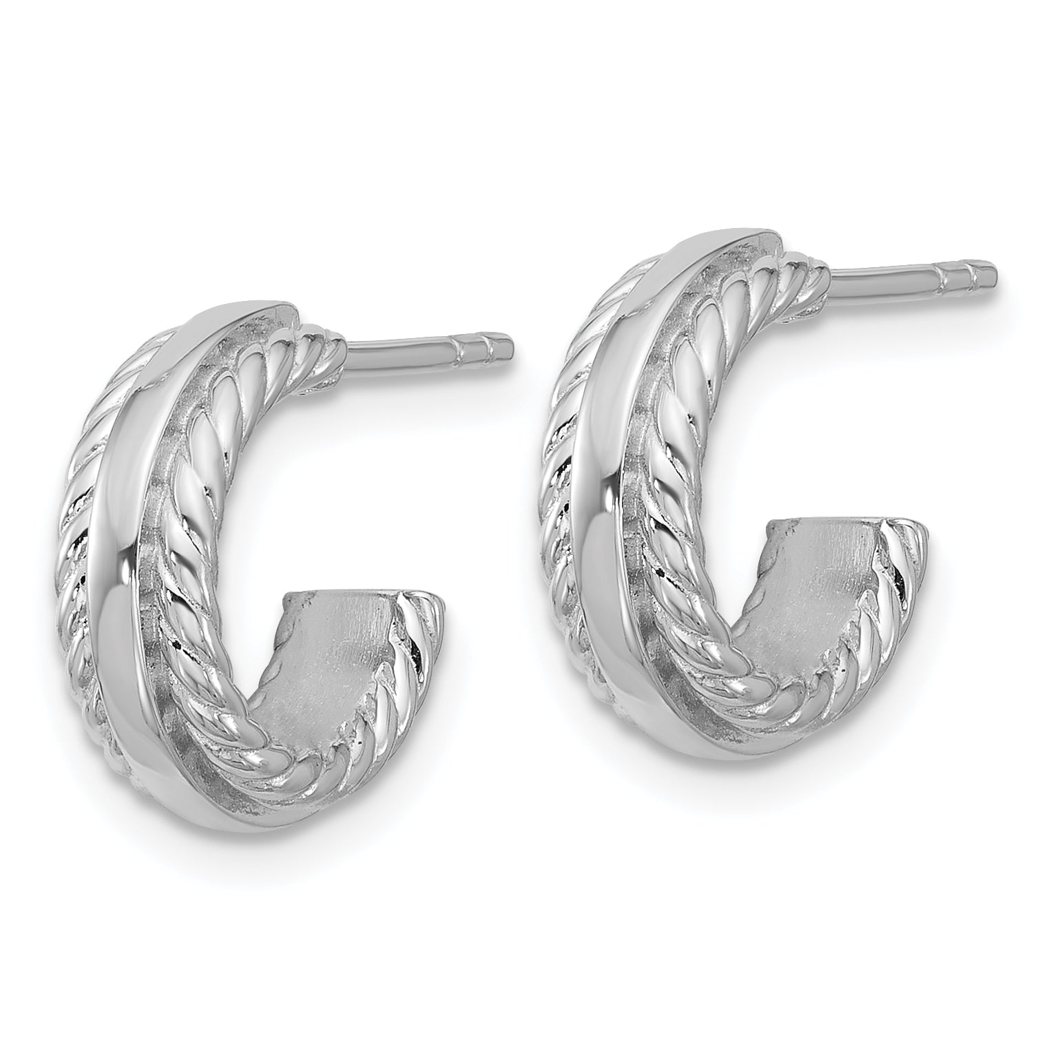 Sterling Silver Rhodium-plated Polished and Grooved 4.5mm x 13mm C-Hoop Post Earrings Secondary image
