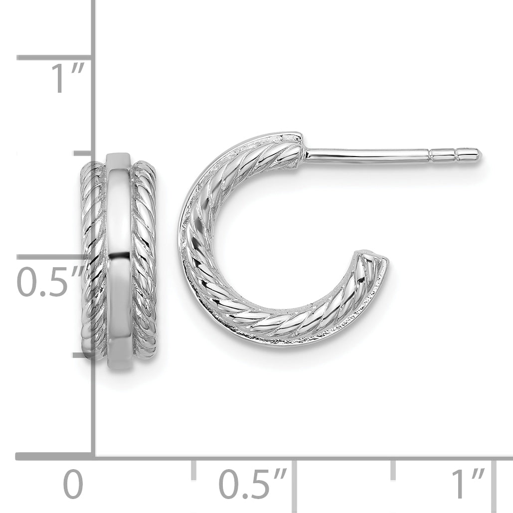 Sterling Silver Rhodium-plated Polished and Grooved 4.5mm x 13mm C-Hoop Post Earrings