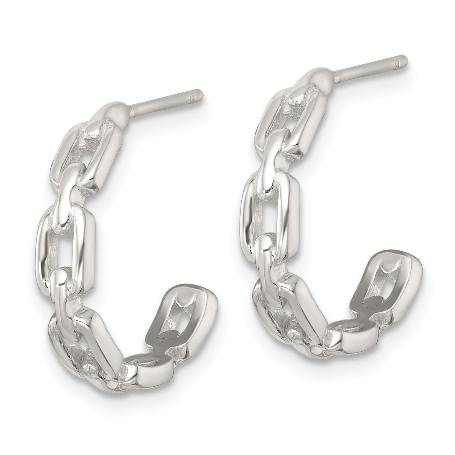 Sterling Silver Polished Chain Link C-Hoop Post Earrings