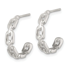Sterling Silver Polished Chain Link C-Hoop Post Earrings
