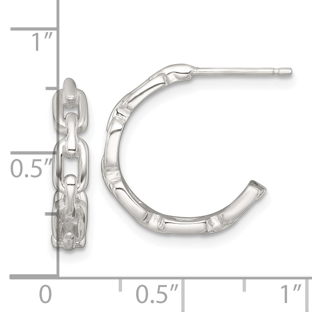 Sterling Silver Polished Chain Link C-Hoop Post Earrings