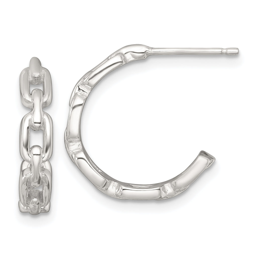 Sterling Silver Polished Chain Link C-Hoop Post Earrings