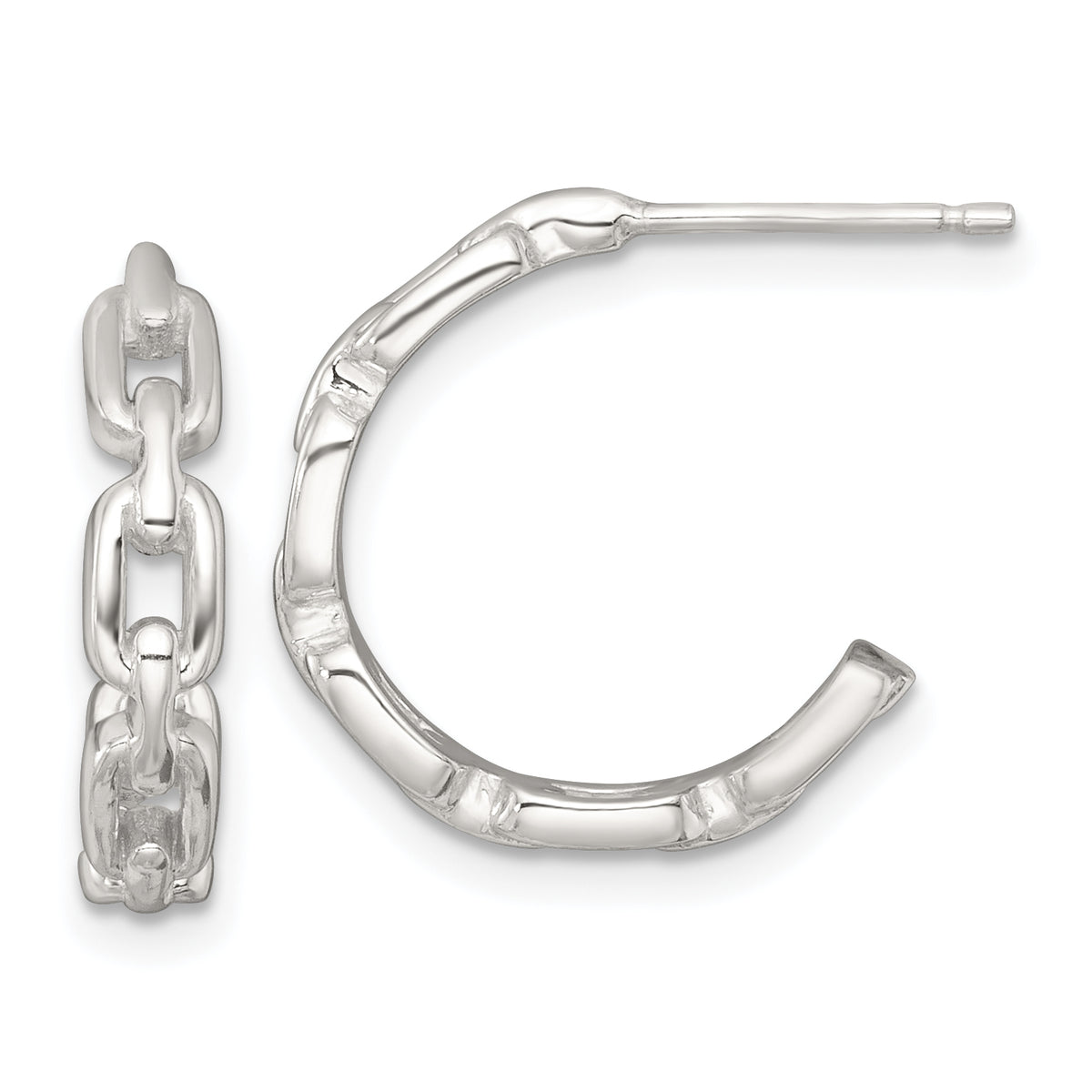 Sterling Silver Polished Chain Link C-Hoop Post Earrings