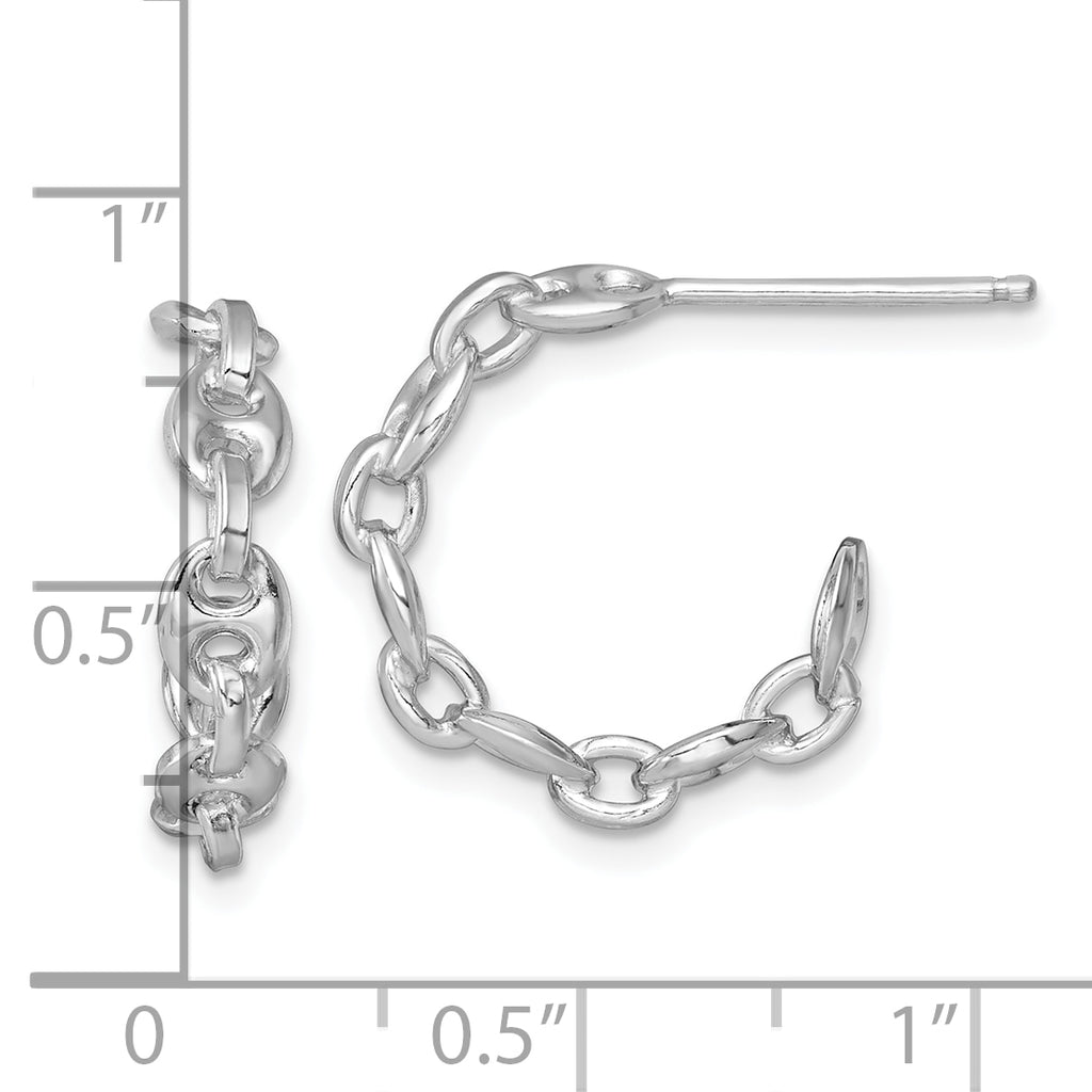 Sterling Silver Rhodium-plated 4mm x 16mm Puffed Anchor/Mariner Link C-Hoop Post Earrings
