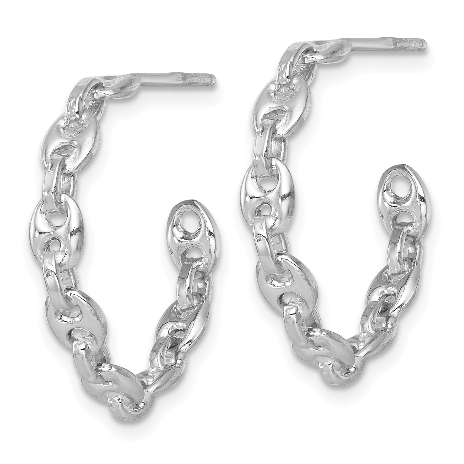 Sterling Silver Rhodium-plated 4mm x 23mm Puffed Anchor/Mariner Link C-Hoop Post Earrings Secondary image