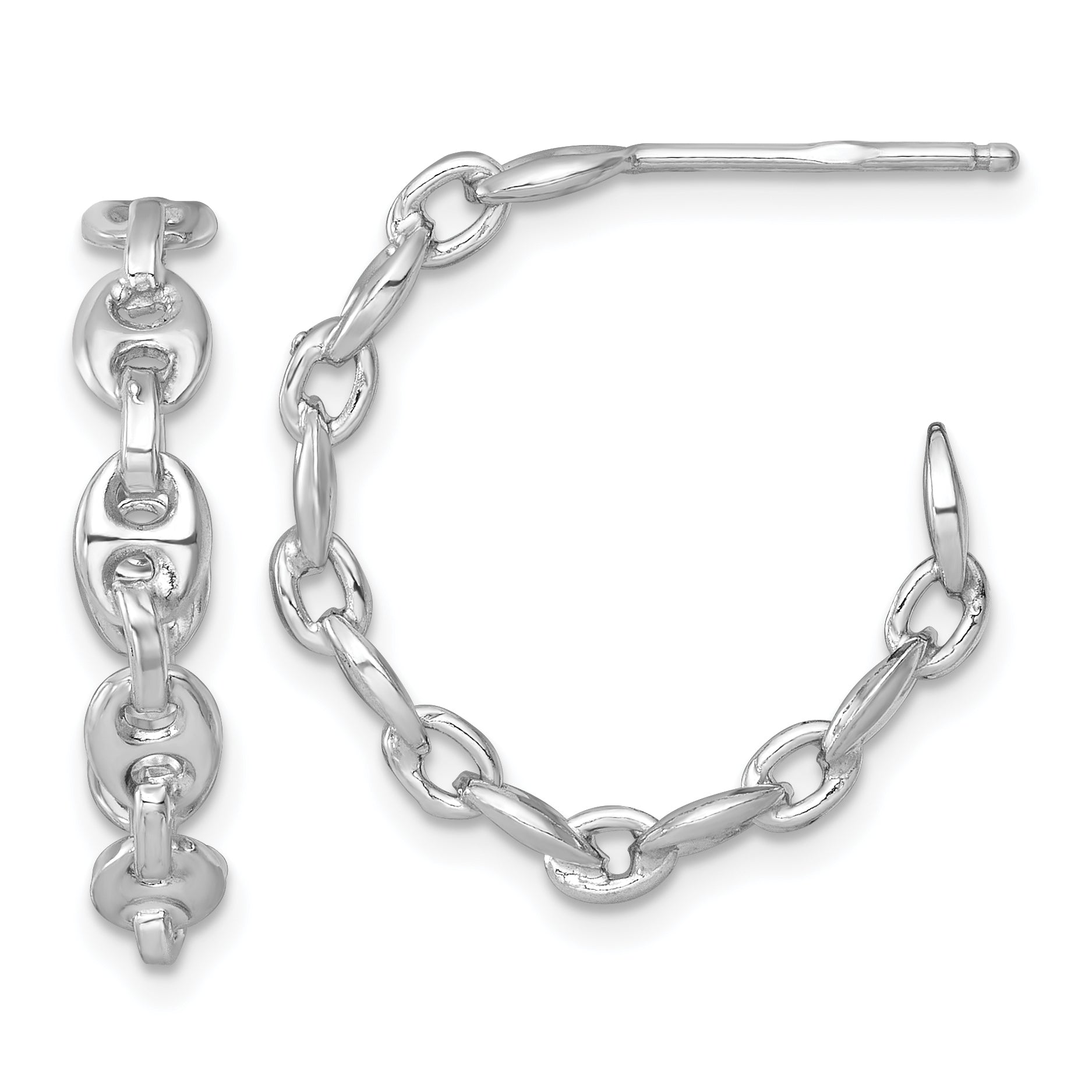 Sterling Silver Rhodium-plated 4mm x 23mm Puffed Anchor/Mariner Link C-Hoop Post Earrings Main image