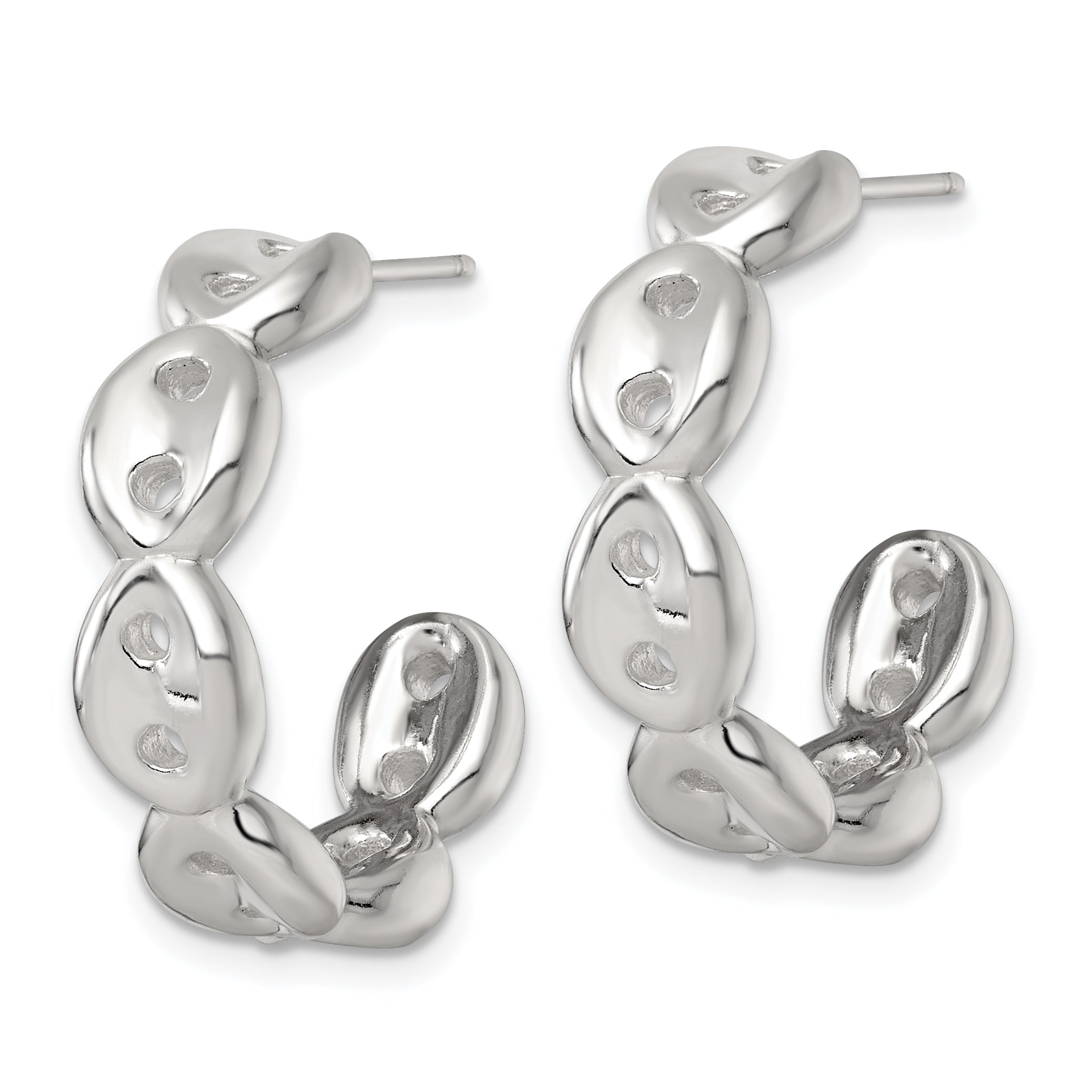 Sterling Silver Polished 7.0mm Puffed Mariner/Anchor Link Post C-Hoop Earrings