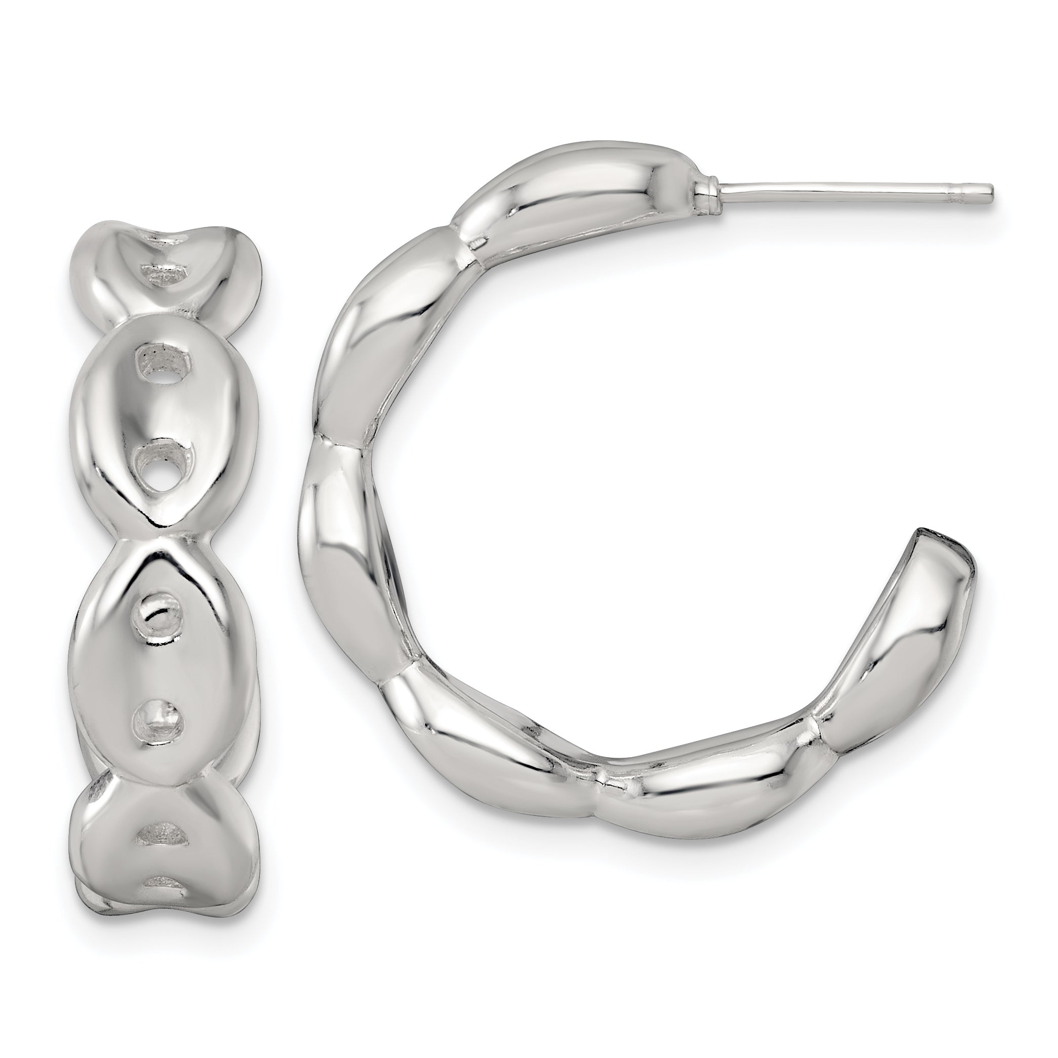 Sterling Silver Polished 7.0mm Puffed Mariner/Anchor Link Post C-Hoop Earrings Main image