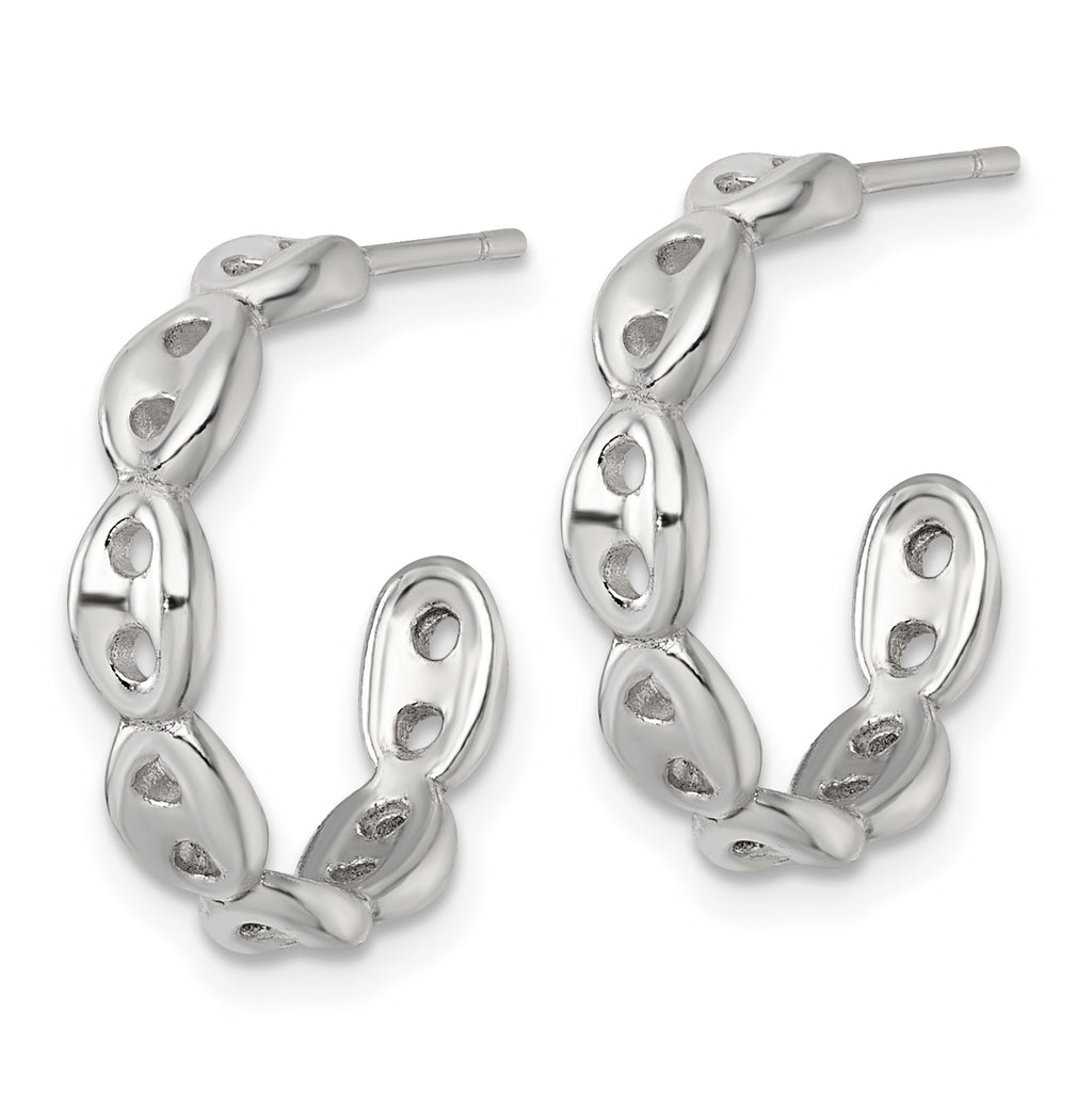 Sterling Silver Polished 4.0mm Puffed Mariner/Anchor Link Post C-Hoop Earrings