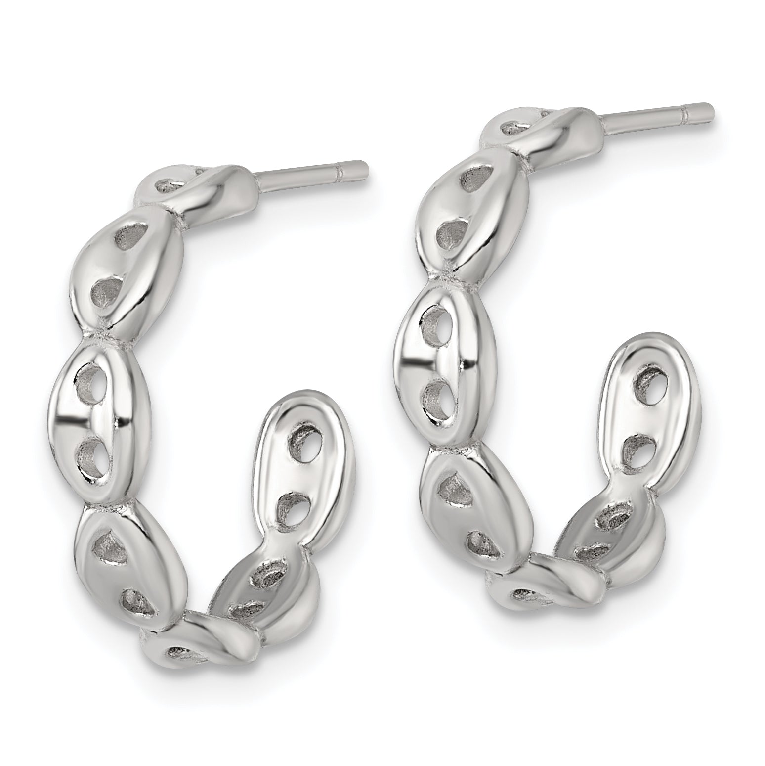 Sterling Silver Polished 4.0mm Puffed Mariner/Anchor Link Post C-Hoop Earrings