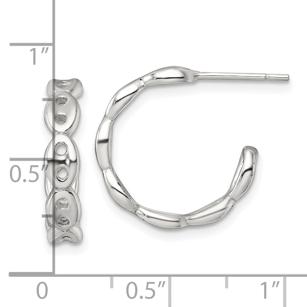 Sterling Silver Polished 4.0mm Puffed Mariner/Anchor Link Post C-Hoop Earrings