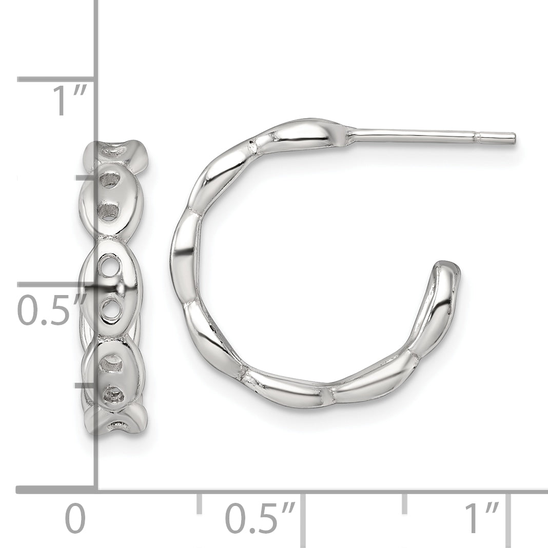 Sterling Silver Polished 4.0mm Puffed Mariner/Anchor Link Post C-Hoop Earrings