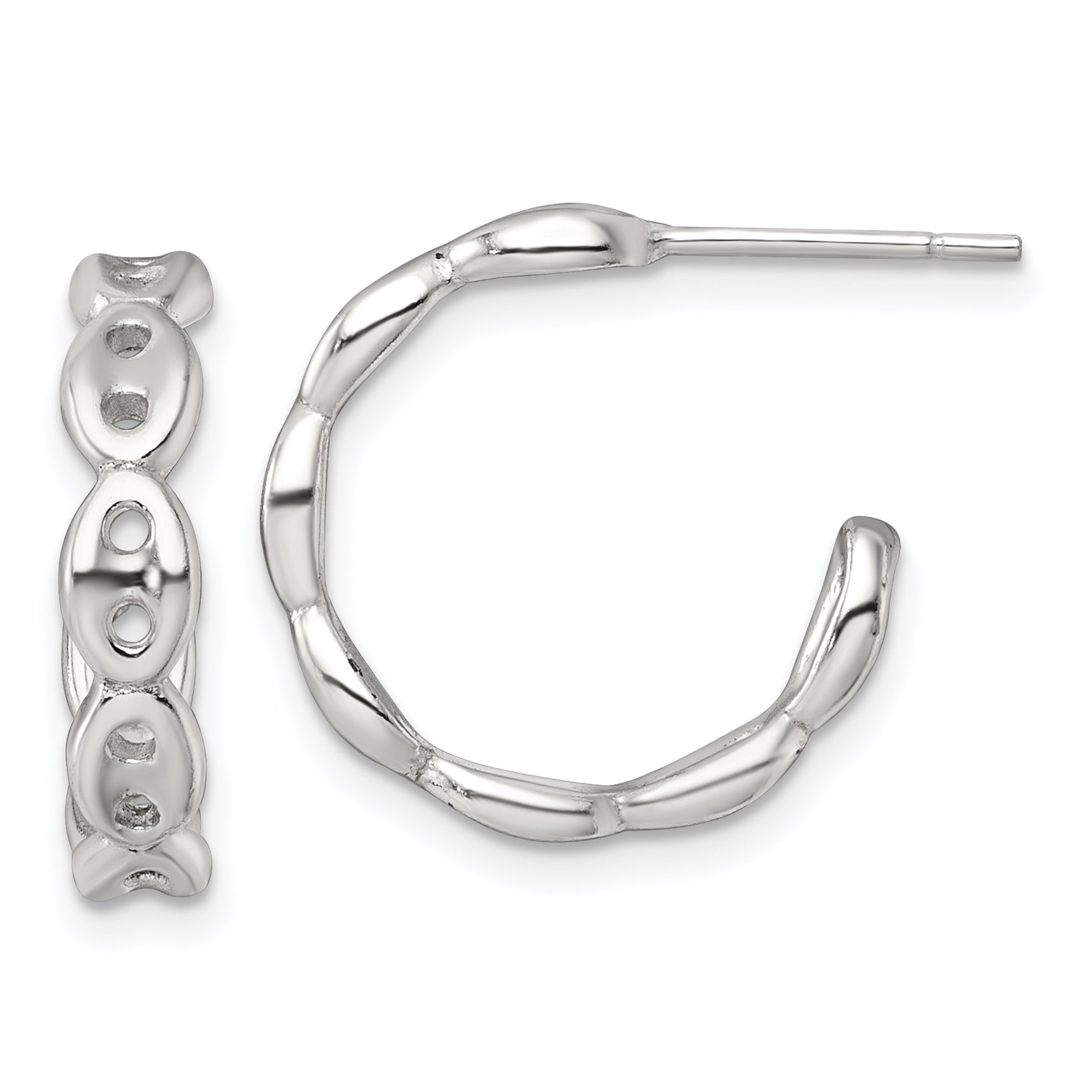 Sterling Silver Polished 4.0mm Puffed Mariner/Anchor Link Post C-Hoop Earrings Main image