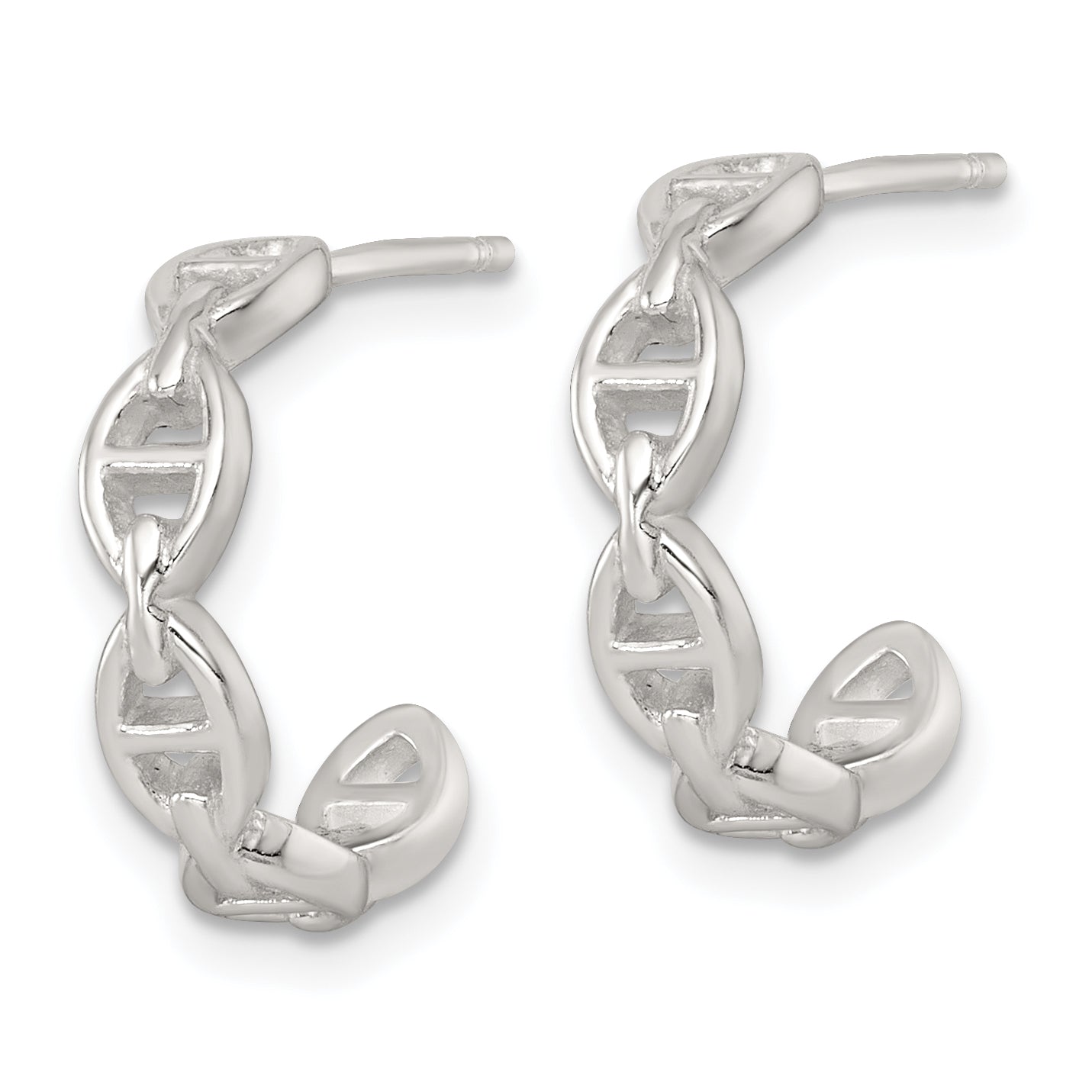 Sterling Silver Polished Anchor Link C-Hoop Post Earrings Secondary image