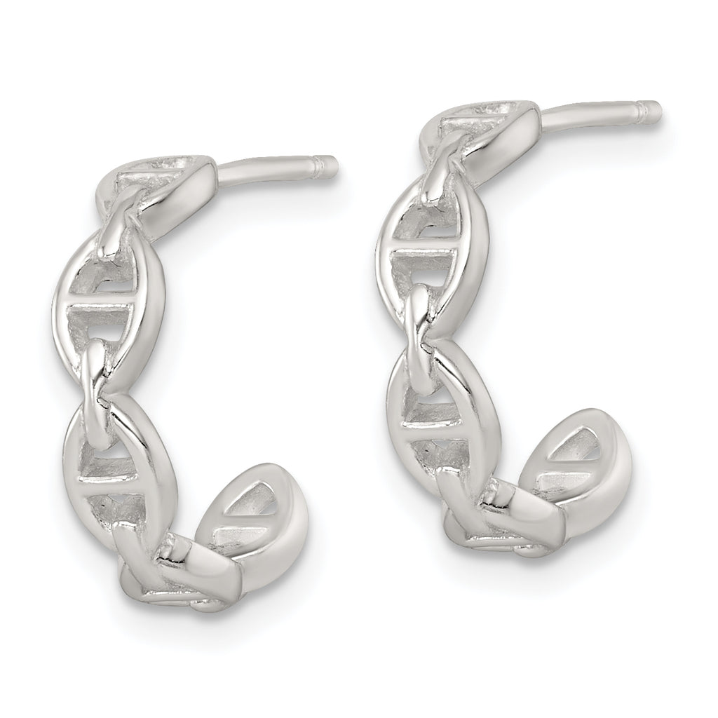 Sterling Silver Polished Anchor Link C-Hoop Post Earrings