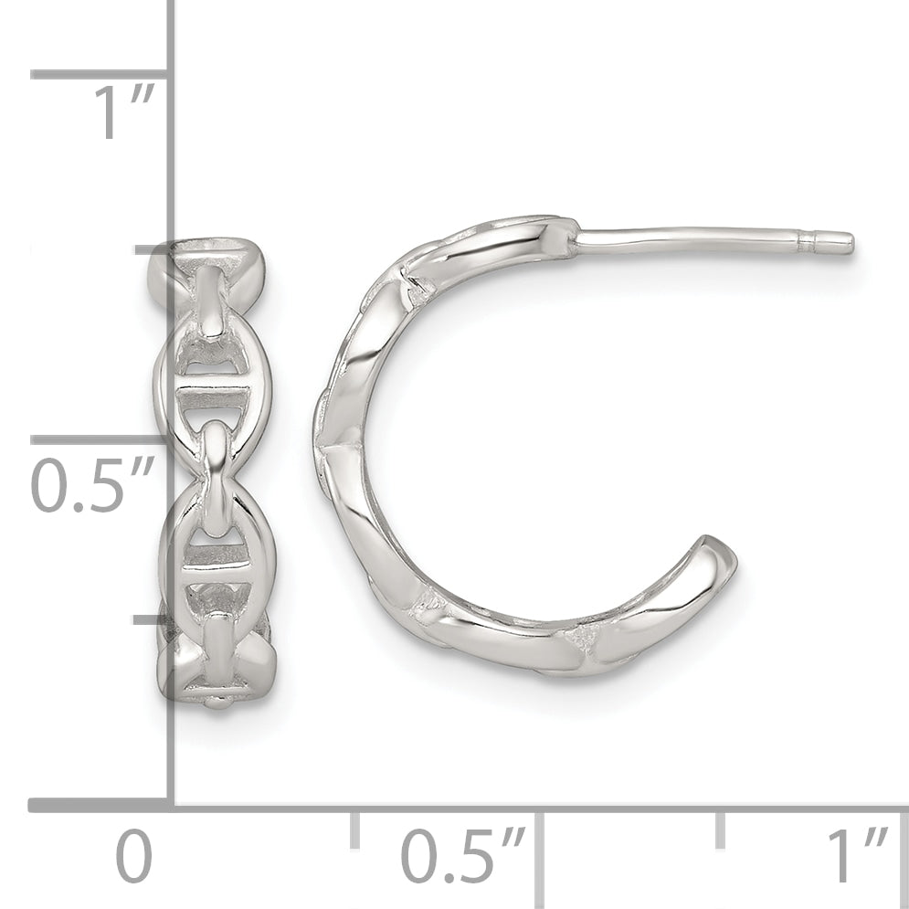 Sterling Silver Polished Anchor Link C-Hoop Post Earrings