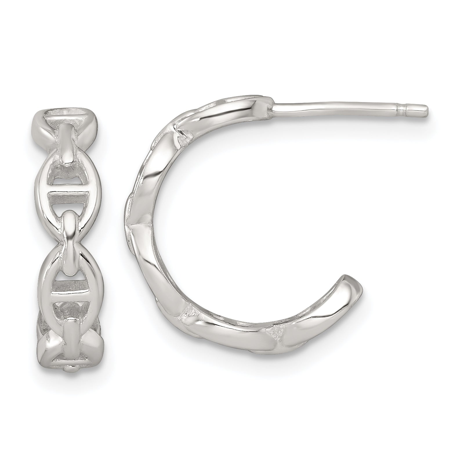 Sterling Silver Polished Anchor Link C-Hoop Post Earrings Main image